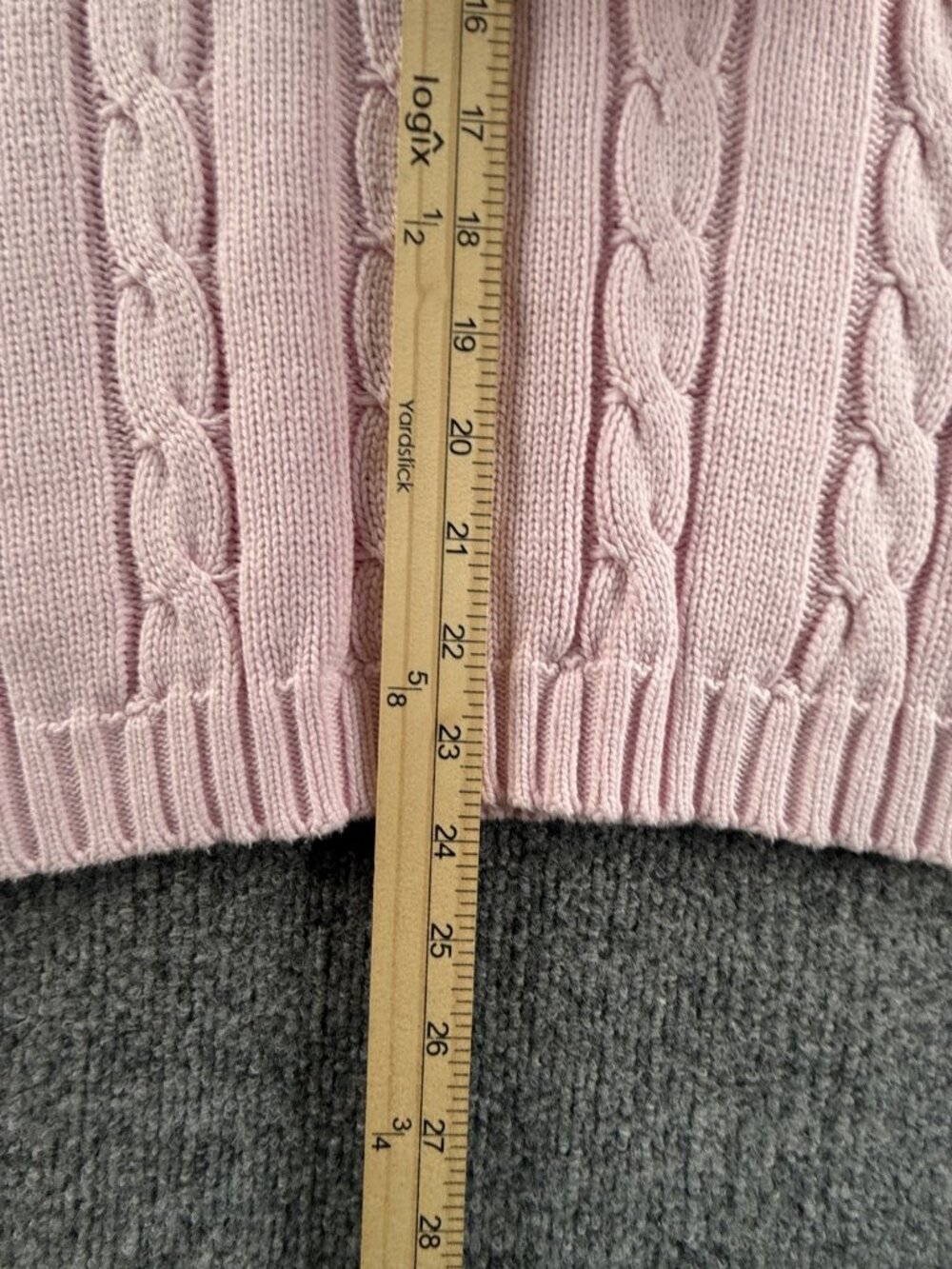 Burberry Cable Knit Pink Medium V-Neck Logo Pullover Sweater Long Sleeve Knit - Picture 6 of 16